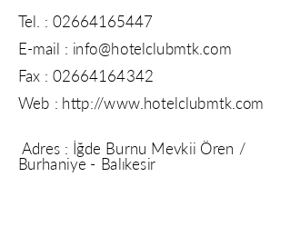 Hotel Club Mtk iletiim bilgileri